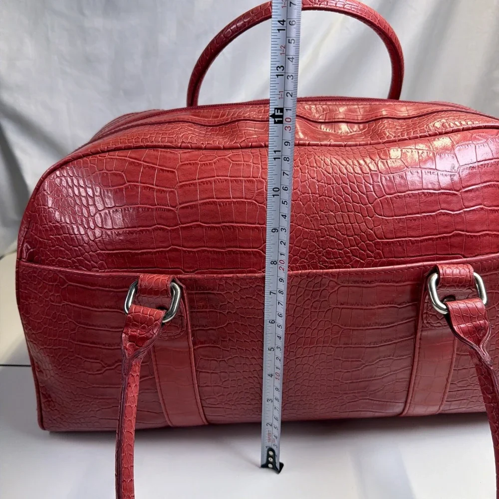 Vintage 90s Bath & Body Works Red Faux Alligator Leather Tote Travel Bag Y2K